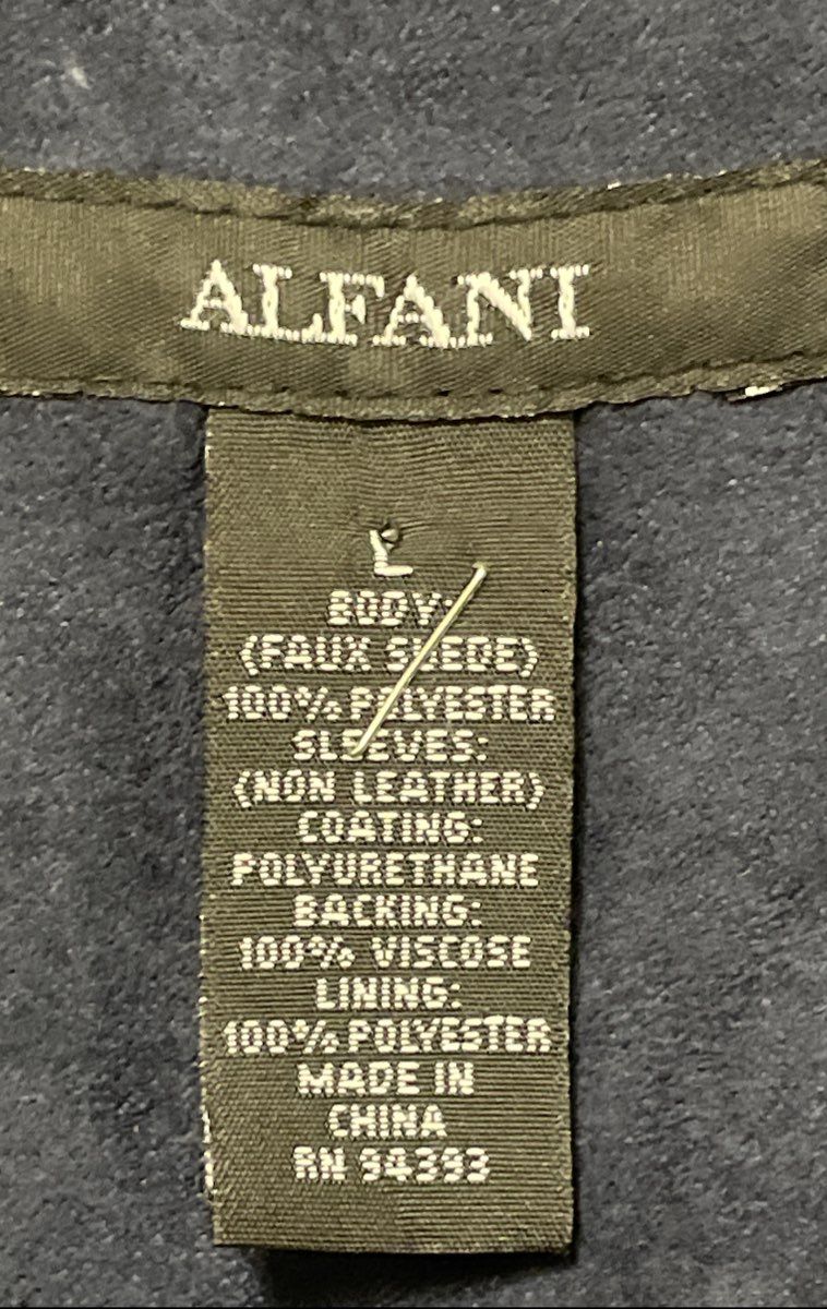 Alfani Women's Navy Faux Suede Black Faux Leather Mixed Media Moto Jacket Sz L