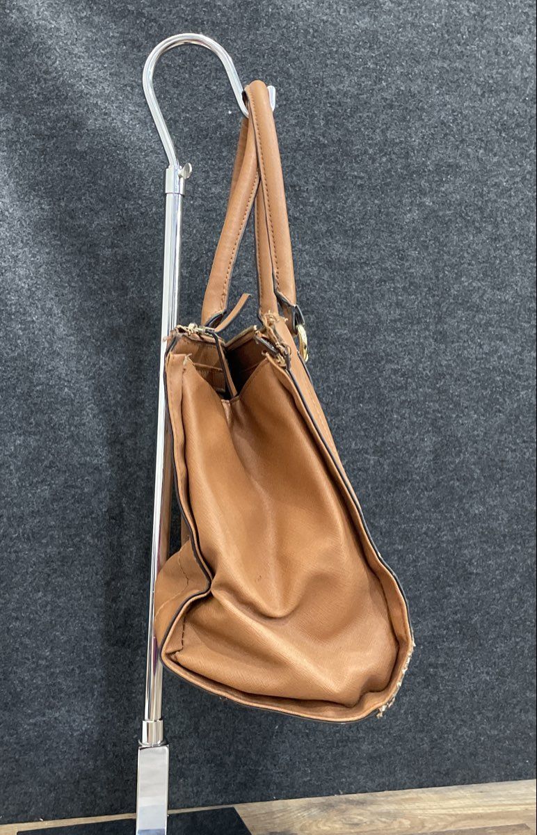 Liz Claiborne Brown Leather Structured Large Tote Handbag Gold Hardware