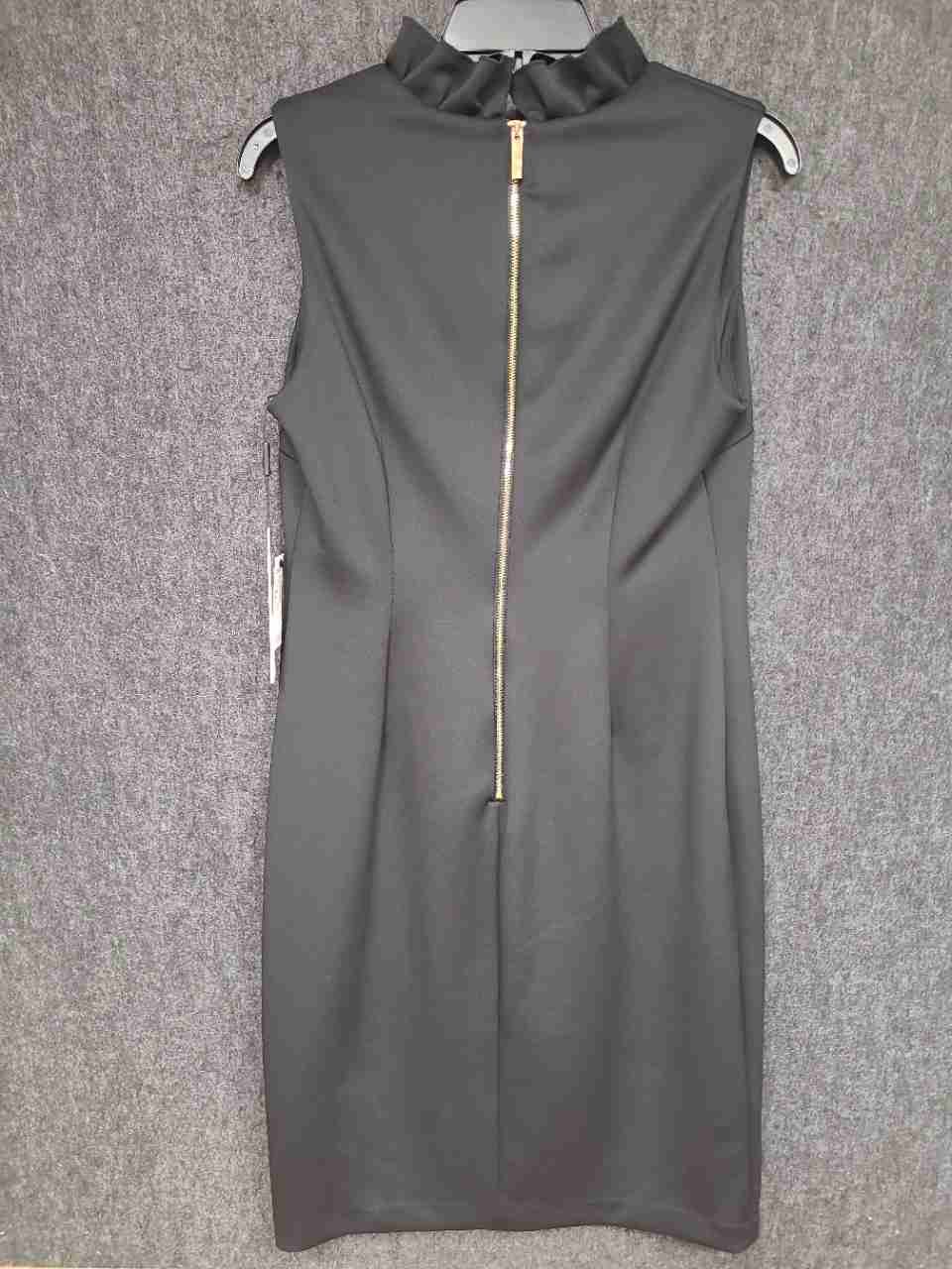 Calvin Klein Women's Black Sleeveless Ruffle Neck Sheath Dress Sz 10 NWT