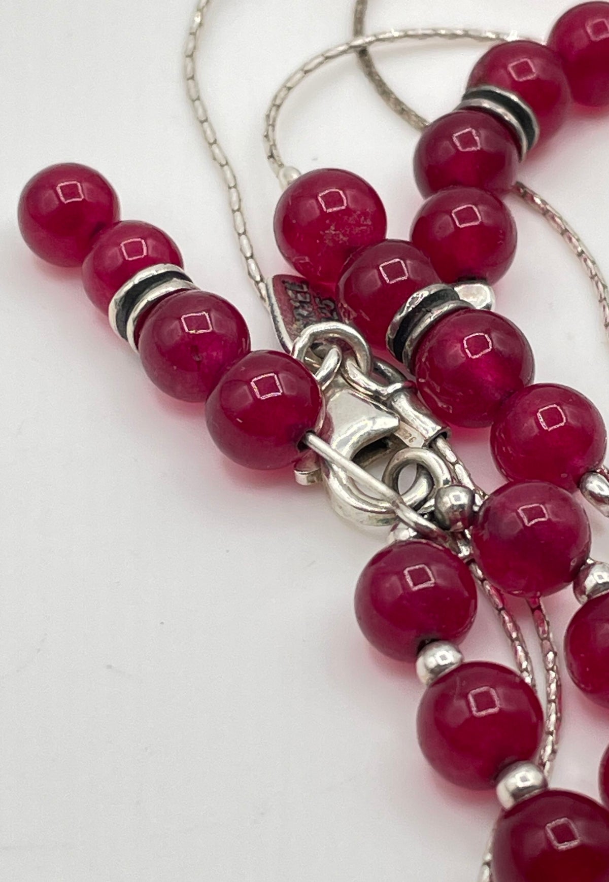 Didae 925 Sterling Silver Magenta Stone Bead Y-Necklace 14.8g