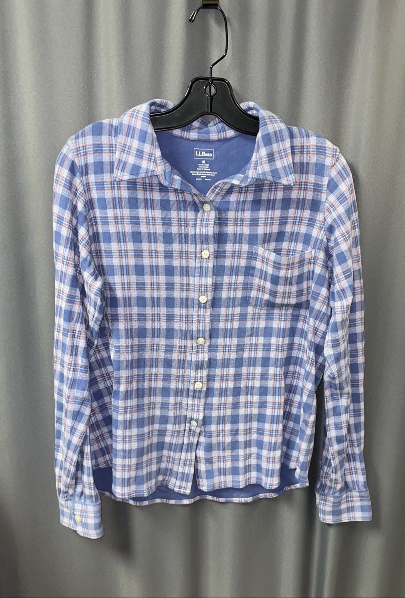 L.L. Bean Women's Blue Scotch Plaid Flannel Button Up Shirt Sz M