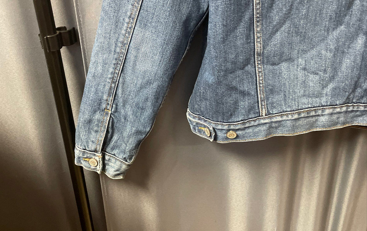 Gap Women's Blue Denim Trucker Jacket Faux Shearling Sherpa Collar Sz L