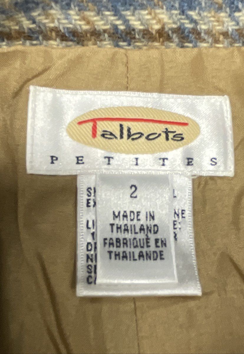 Talbots Women's Vintage 90s Plaid High Rise Tapered Pants Tan Blue Sz 2