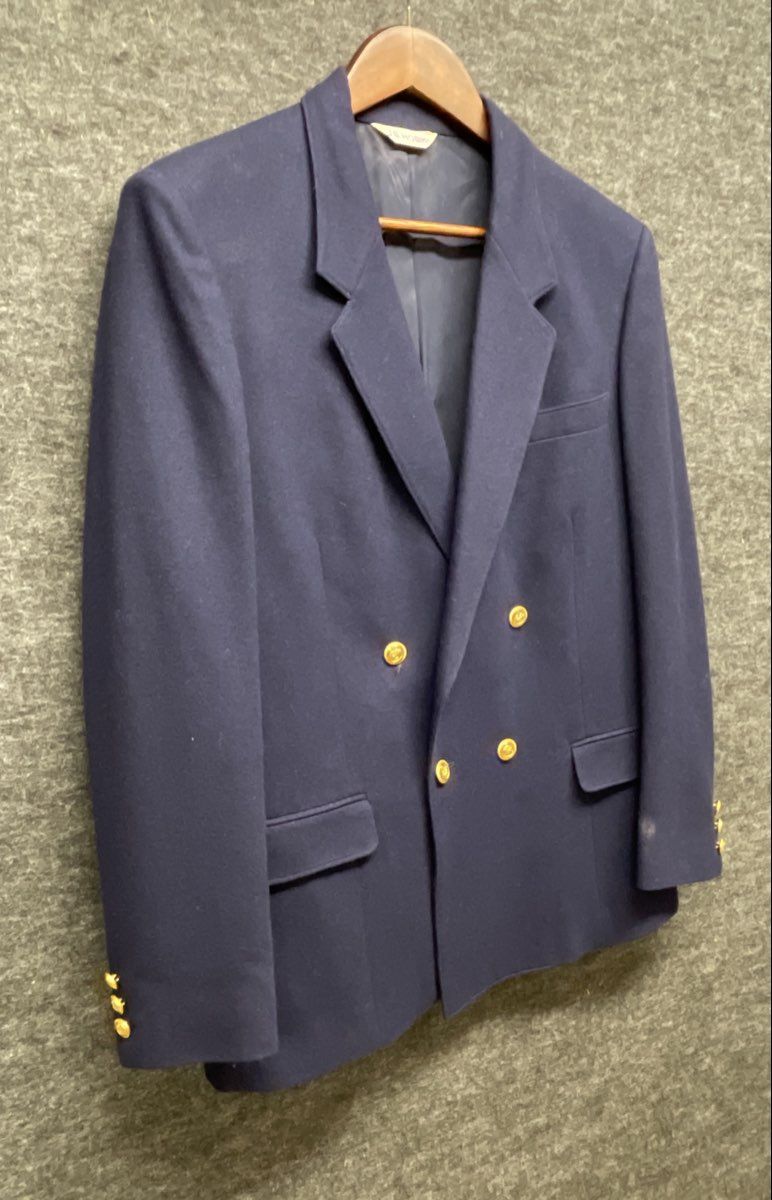 J.G. Hook Women's Vintage 90s Navy Wool Double Breasted Blazer Gold Crest Sz 16