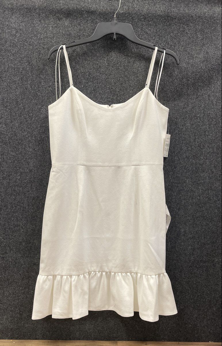 Dress The Population Women's White Ruffle Hem Mini Dress Sleeveless NWT Sz L