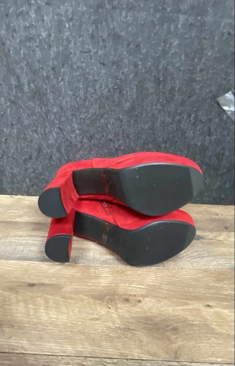 Dream Pairs Stomp Red Faux Suede Platform Block Heel Ankle Boots Size 8
