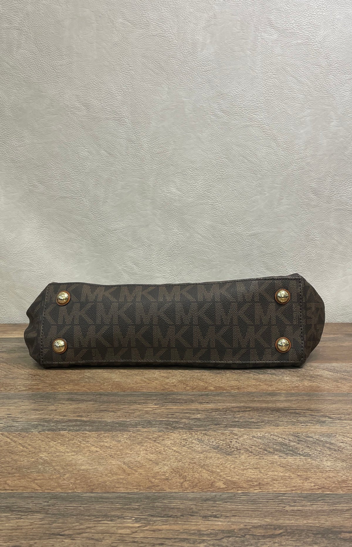 Michael Kors Cynthia Brown Monogram Chain Satchel Tote Crossbody Bag