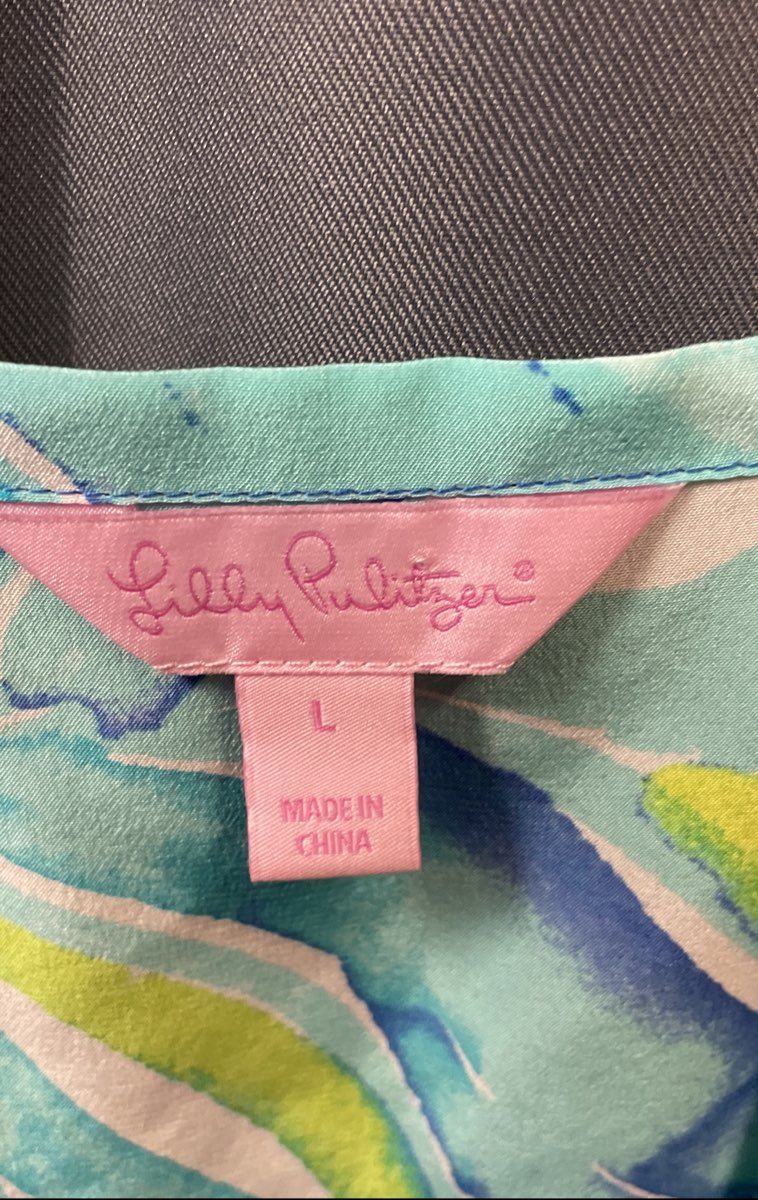 Lilly Pulitzer Women's Dusk 100% Silk Racerback Cami Tank Top Blue Floral Sz L