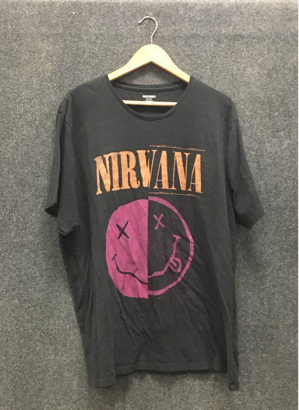 Nirvana Smiley Face Logo Graphic T-Shirt Reprint Old Navy Black Sz XXL