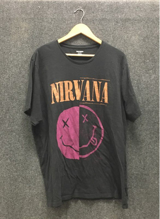 Nirvana Smiley Face Logo Graphic T-Shirt Reprint Old Navy Black Sz XXL