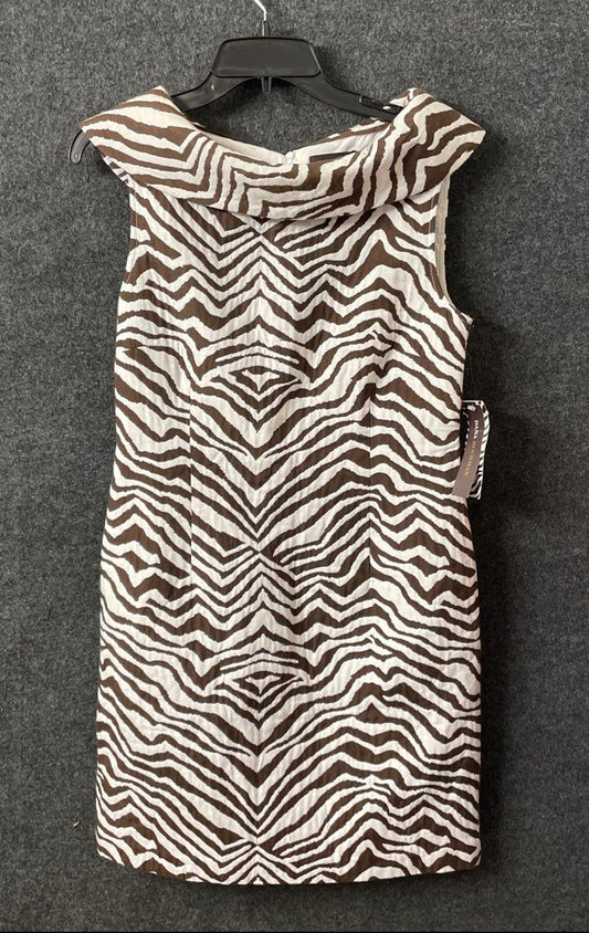 Dana Buchman Women's Brown Ivory Zebra Print Cowl Neck Sheath Dress Size 8 NWT