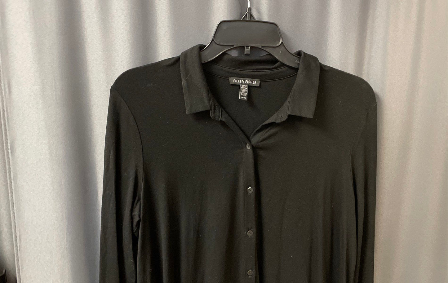 Eileen Fisher Women's Black Viscose Spandex Jersey Button Down Tunic Top Size M