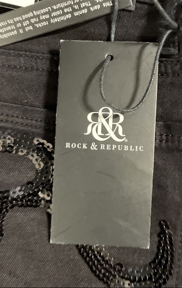 Rock & Republic Women's Panther Black Bootcut Sequin R Logo Jeans Sz 2 NWT