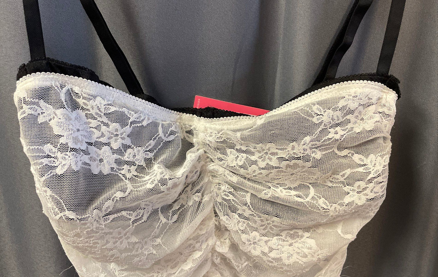 Edikted Women's White Black Ruched Lacy Floral Tank Top Adjustable Straps M NWT