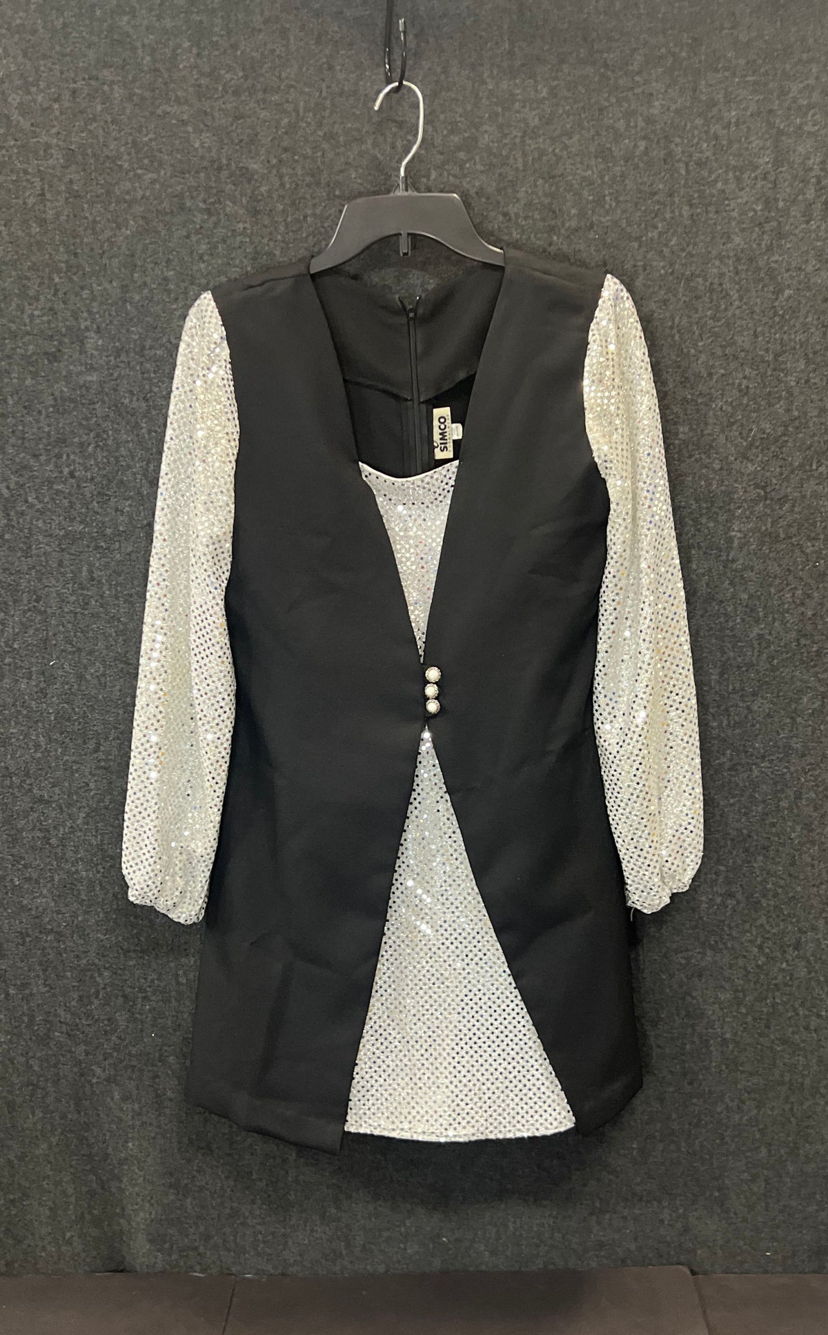 Vintage 90s Simco Formalwear Women's Black Silver Sequin Evening Top Sz 8