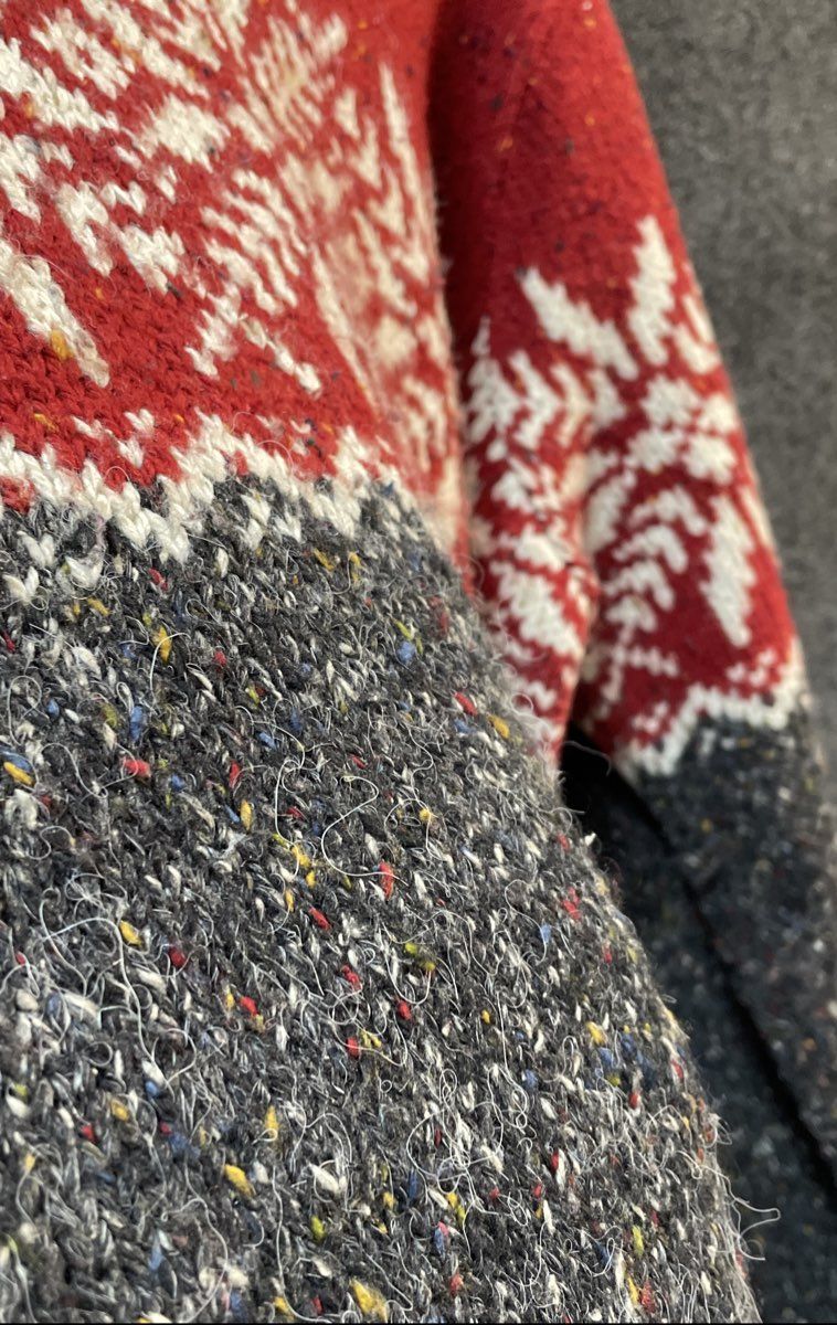 Croft & Barrow Women's Red Gray Fair Isle Snowflake Donegal Sweater 2X