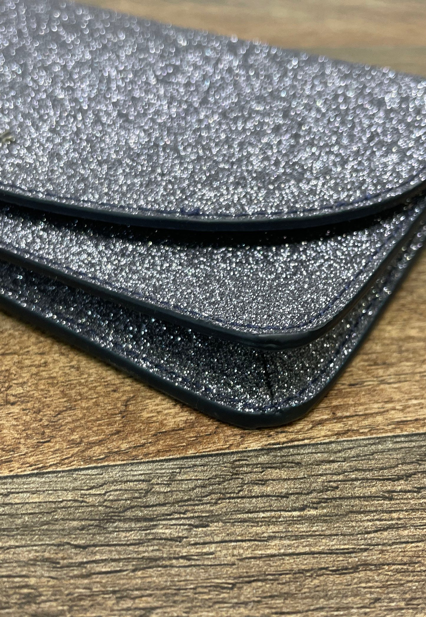 Kate Spade Silver Glitter Navy Blue Leather Trim Wristlet Clutch Bag