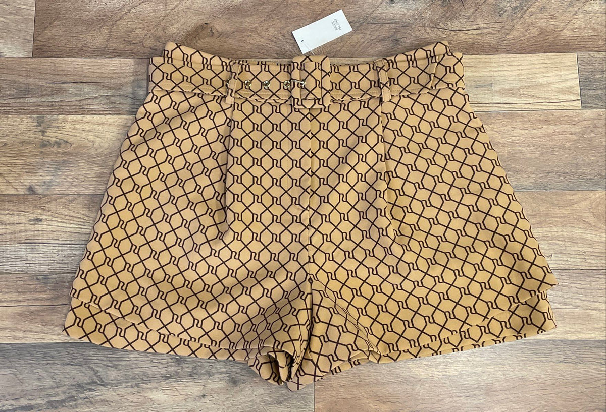 River Island Women's Brown Geometric Belted Shorts Sz 8 NWT