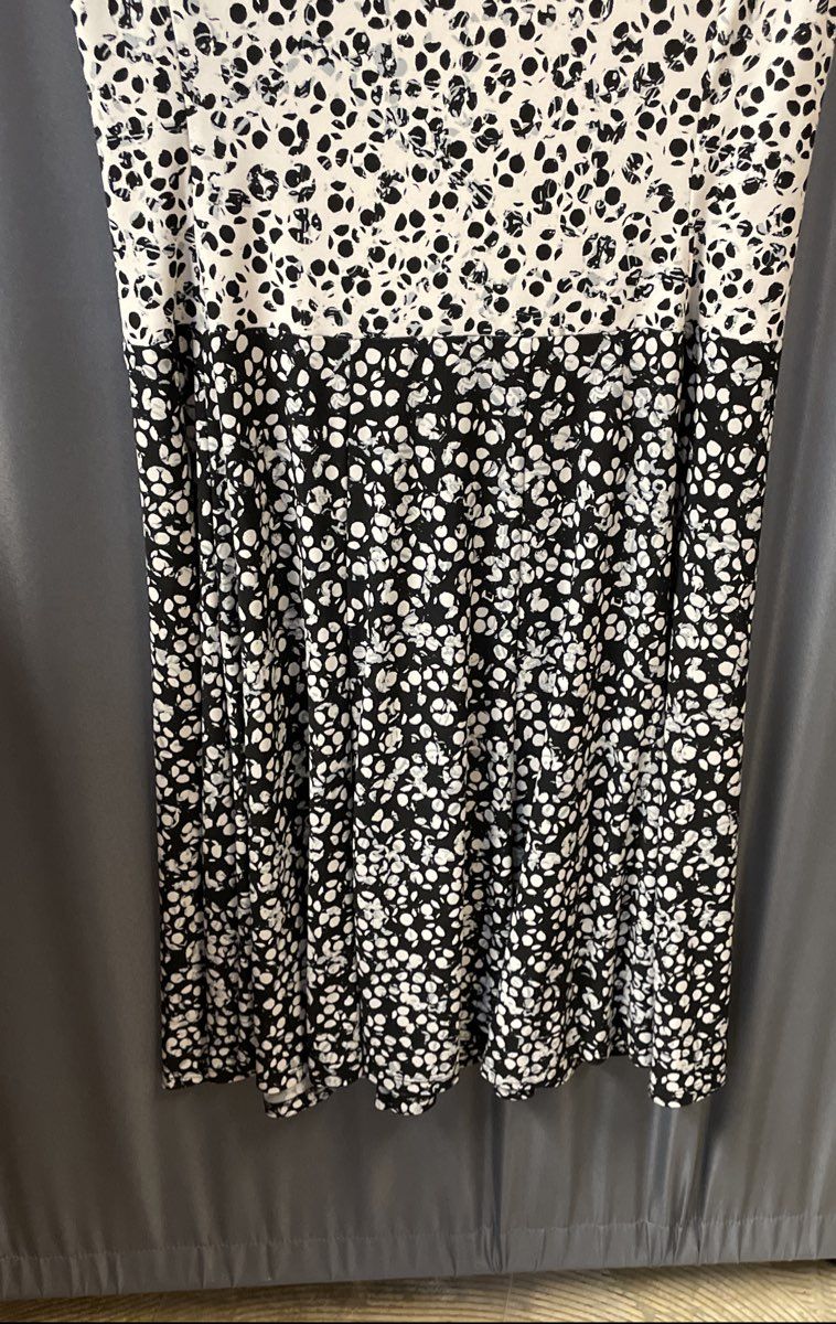 Lauren Ralph Lauren Women's Black White Blue Floral Ruched Jersey Dress Sz 14
