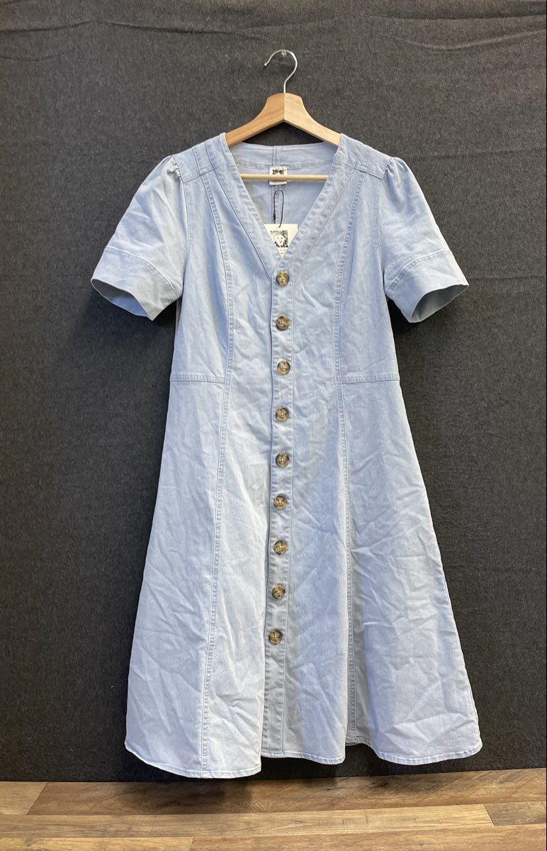 NWT Anne Klein Women's Blue Huntington Wash Chambray Button Front Dress Size M