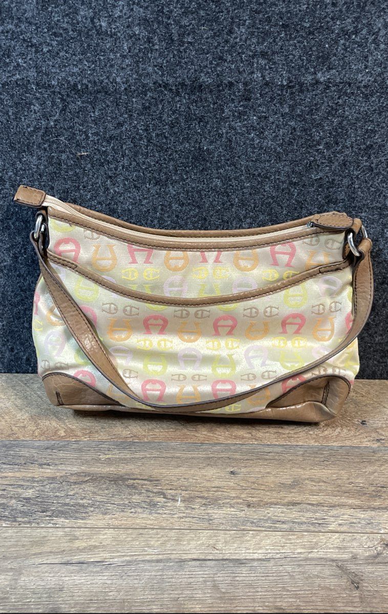 Etienne Aigner Tan Multicolor Monogram Logo Canvas Shoulder Bag Purse