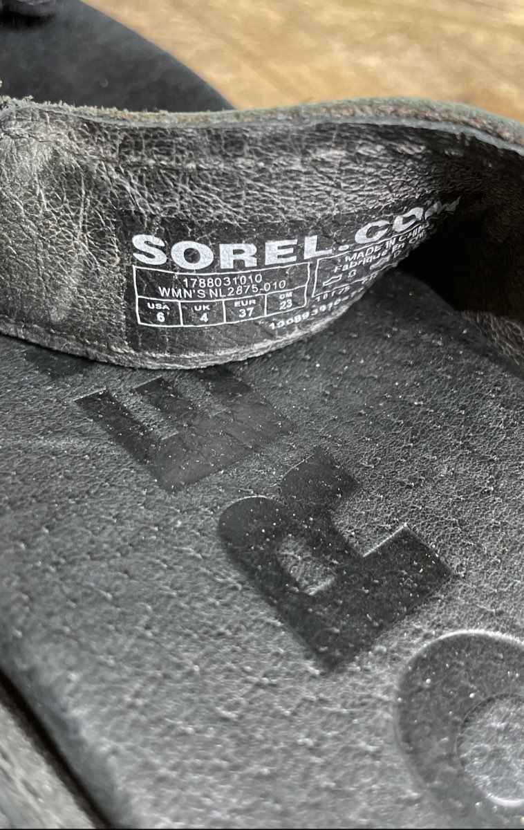 Sorel Roaming T-Strap Black Leather Women's Sandals Size 6