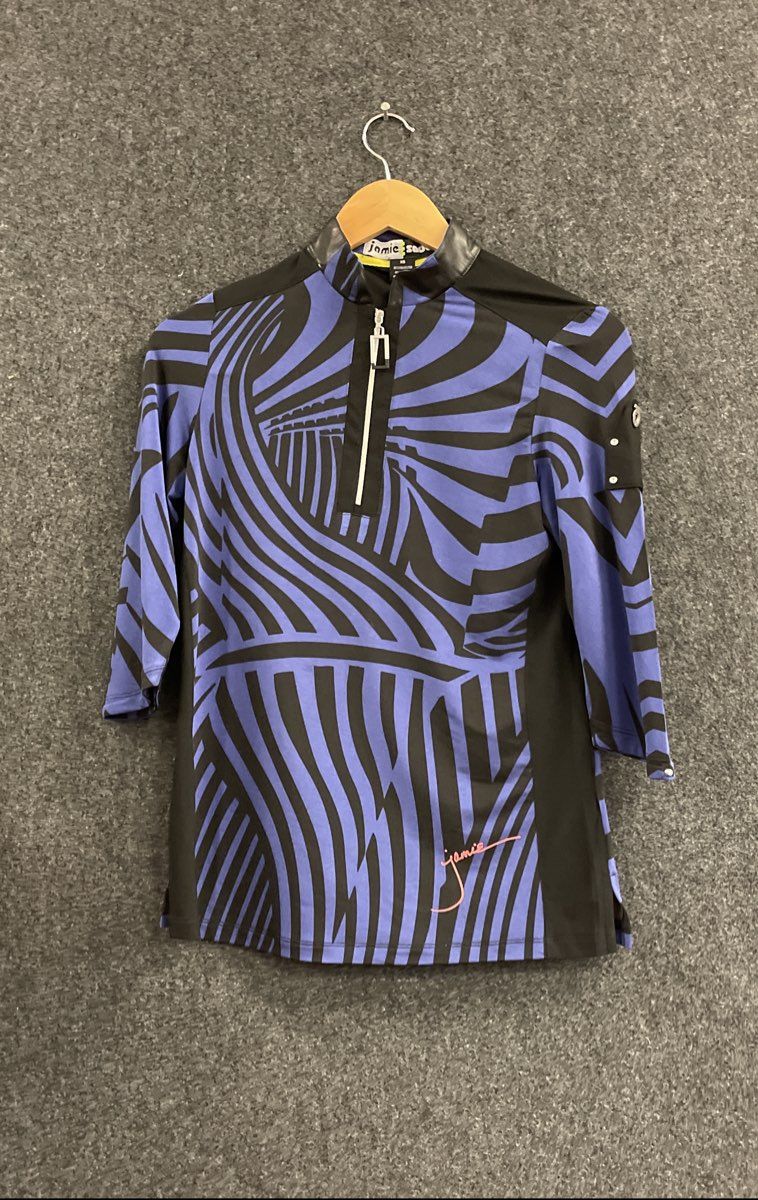 Jamie Sadock Women's Blue Black Geometric 1/4 Zip 3/4 Sleeve Top Sz XS