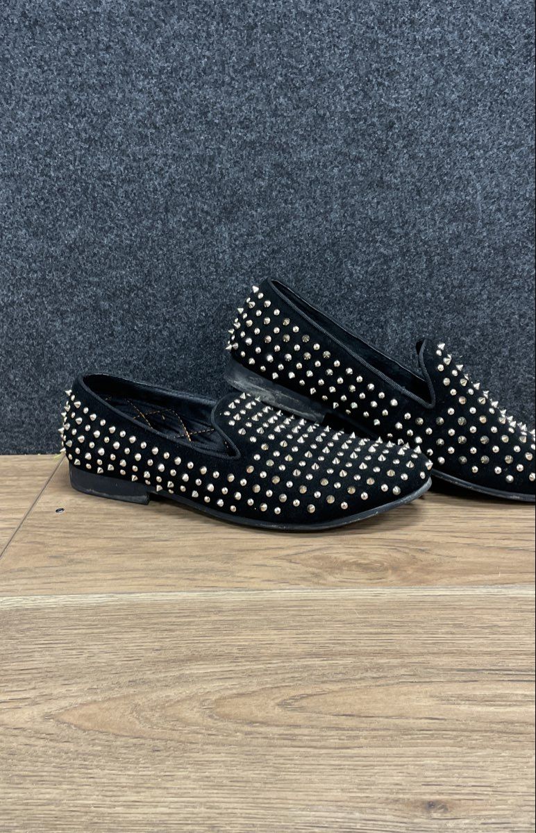Steve Madden P-Dreemz Black Gold Studded Loafers Slippers Size 9.5