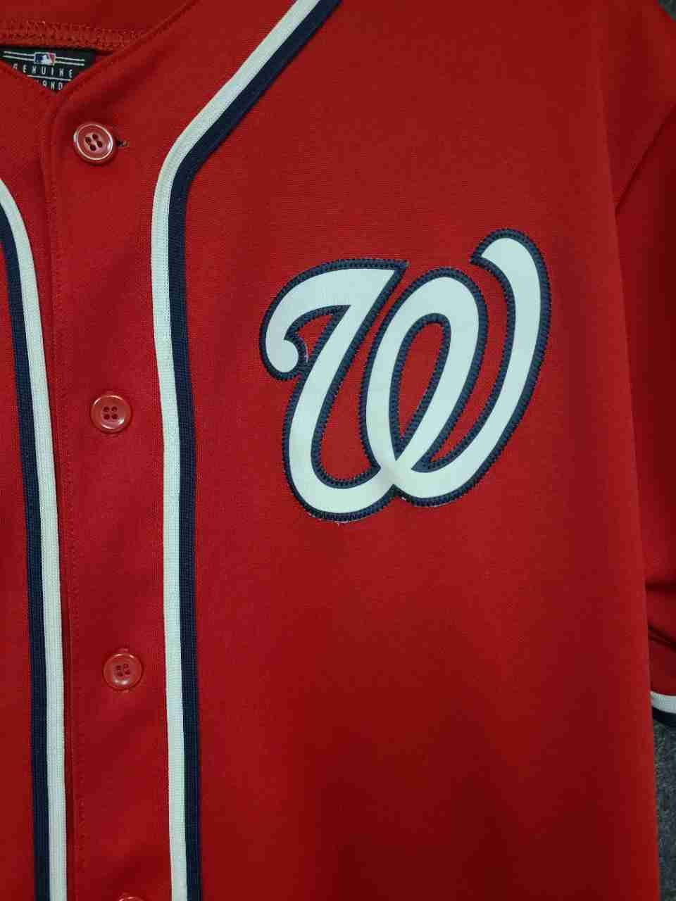 Majestic Youth Washington Nationals MLB Baseball Jersey Red Button Front Sz XL