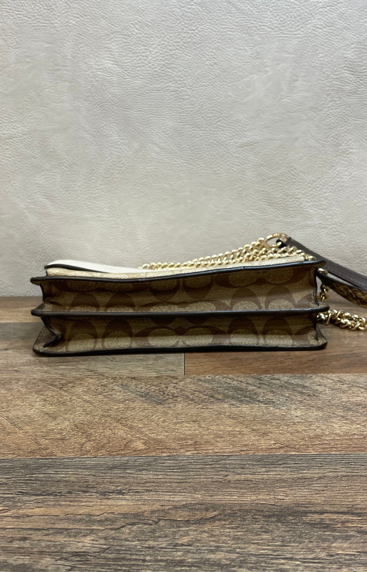 Coach White Leather Signature Canvas Snake Print Parker Shoulder Bag Gold 1424