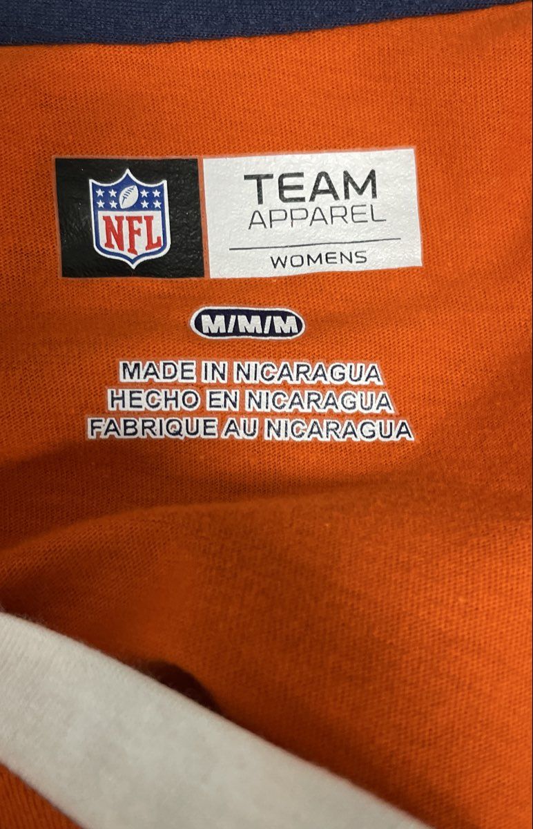 NFL Team Apparel Women's Denver Broncos Long Sleeve V-Neck T-Shirt Blue Orange M