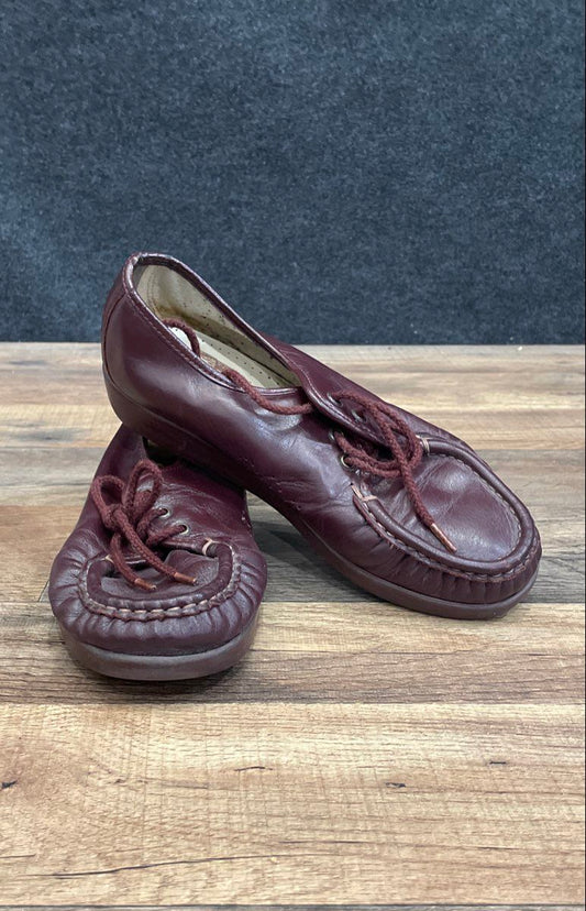 SAS Free Time Burgundy Red Leather Lace Up Comfort Walking Shoes Women's Size 8M
