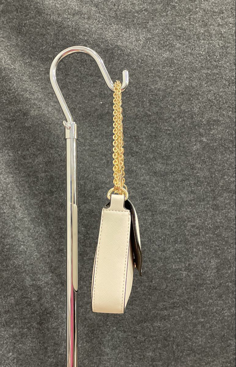 White Leather Envelope Mini Purse Shoulder Bag Triple Gold Chain Strap