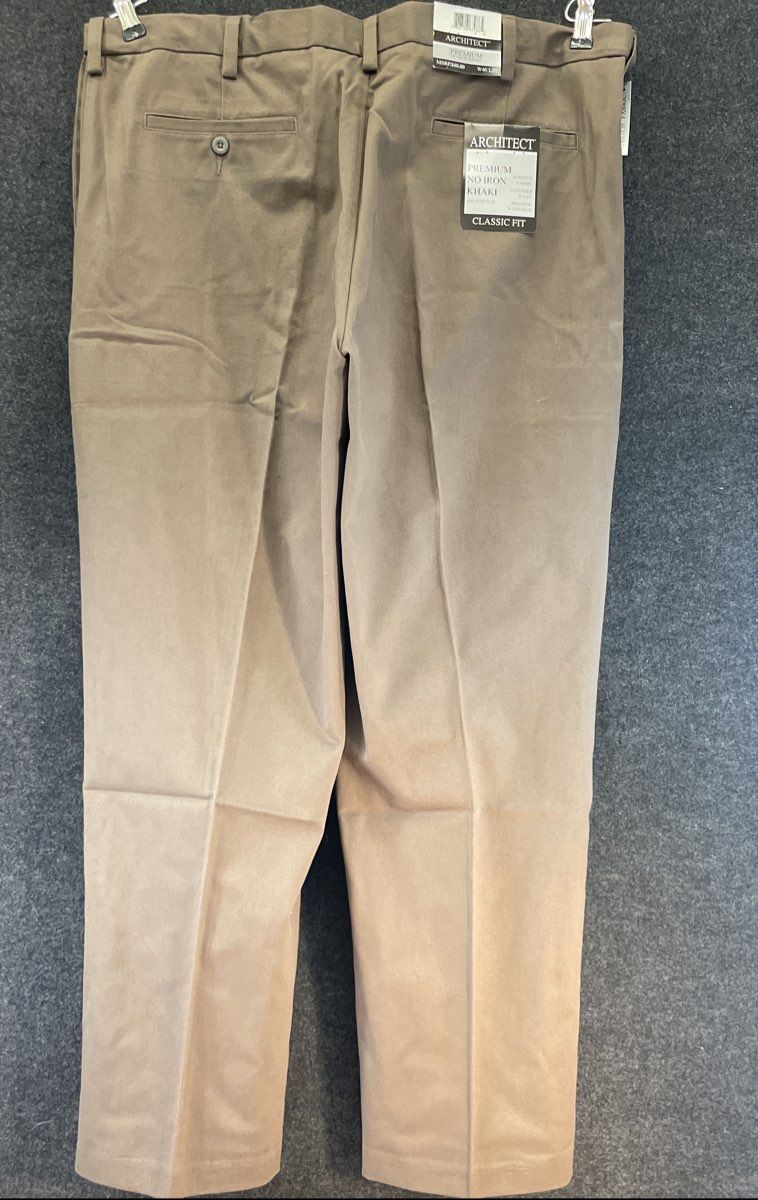 Architect Men's Classic Fit Flat Front Khaki Pants No Iron Stretch NWT 40x30