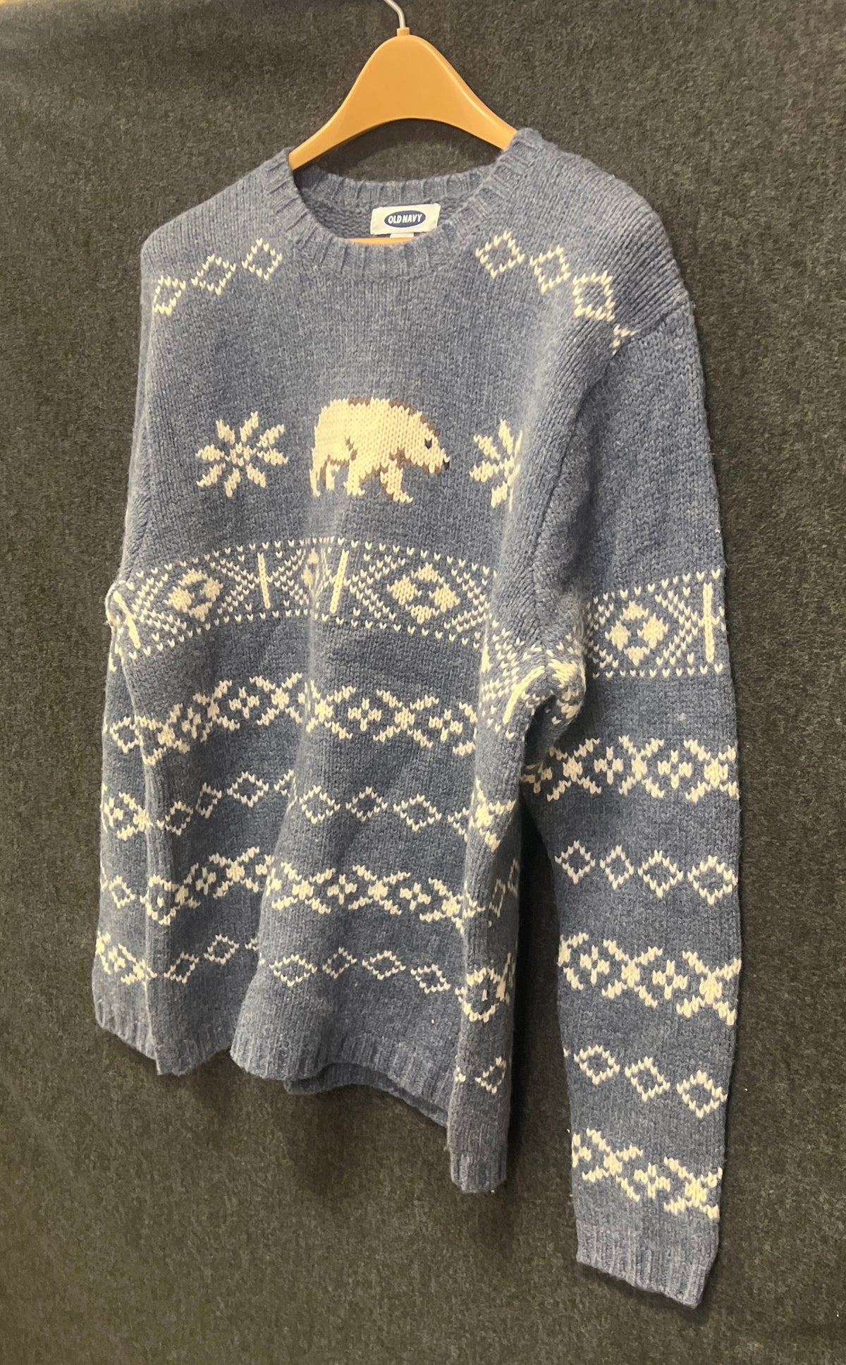 Vintage 90s Old Navy Kids Blue Lambswool Polar Bear Fair Isle Sweater Sz L