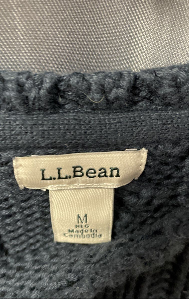LL Bean Women's Blue Cable Knit 100% Cotton Crewneck Heritage Sweater Sz M
