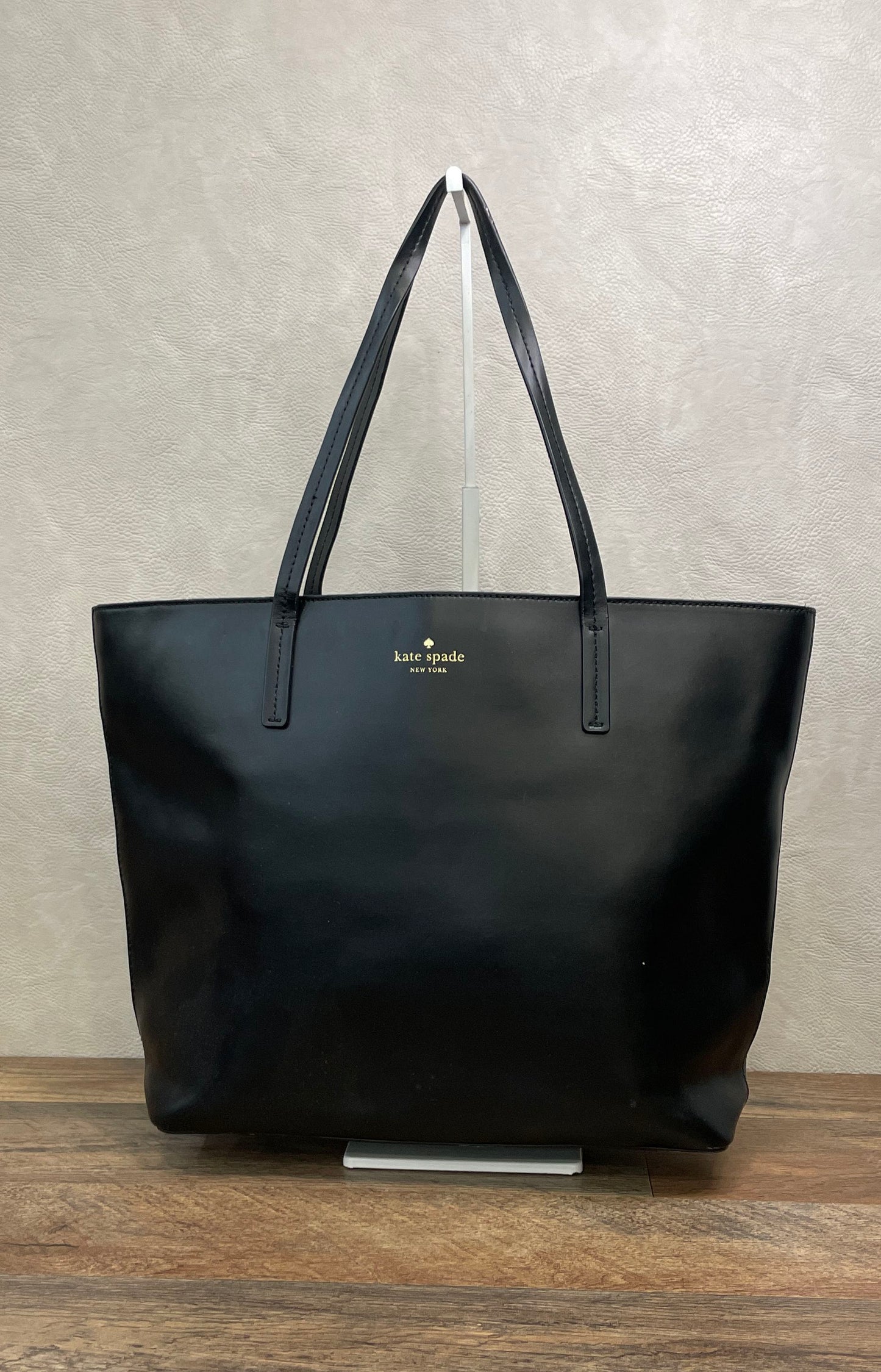 Kate Spade Black Leather Large Shoulder Tote Bag Gold Logo