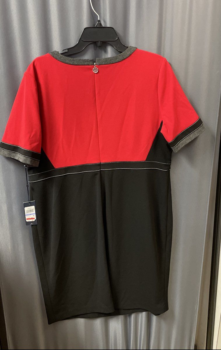 Tommy Hilfiger Women's Red Black Colorblock Sheath Dress Contrast Stitch NWT 18