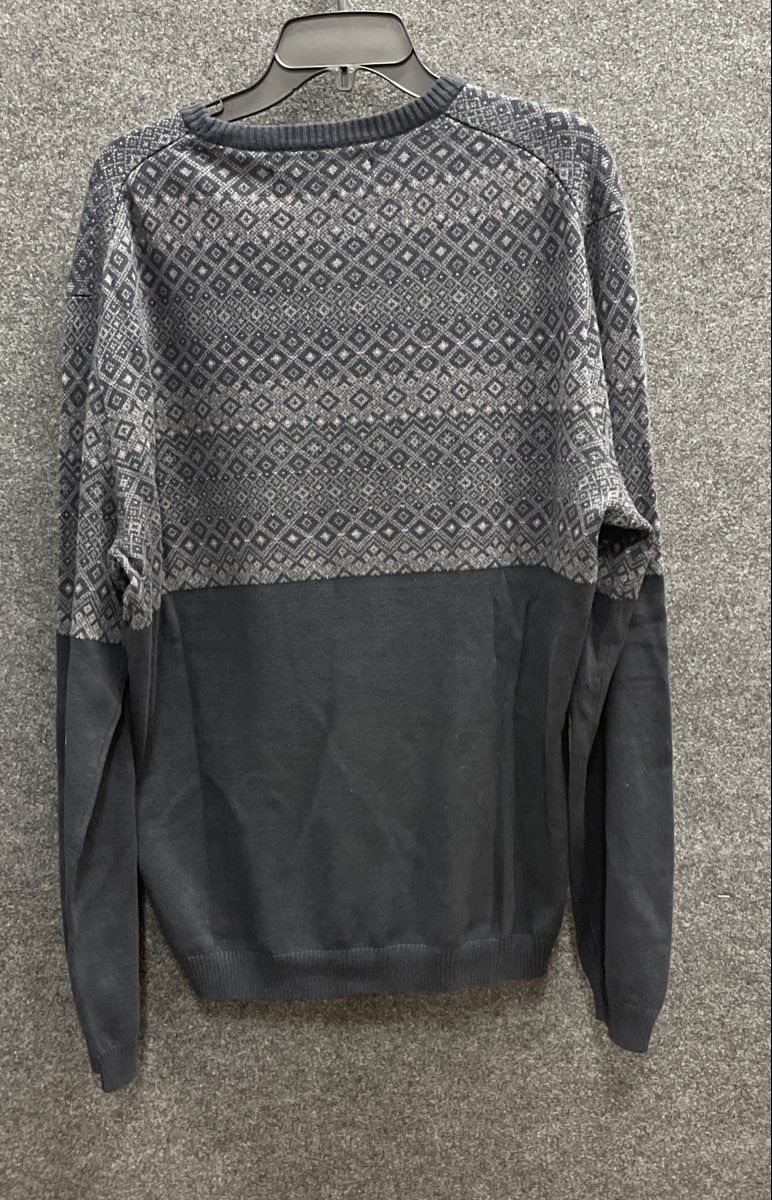Perry Ellis Men's Geometric Fair Isle Crewneck Sweater Black Gray NWT Sz L