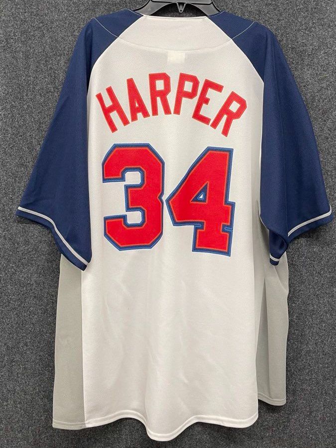 MLB Genuine Merchandise Washington Nationals Harper #34 Jersey White Blue Mens
