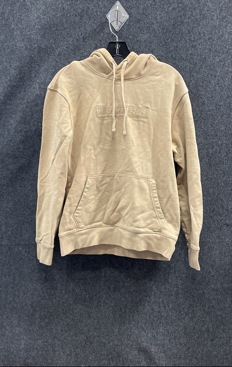 American Eagle Women's Tan Brown Hoodie Embossed Logo Pouch Pocket Sz S