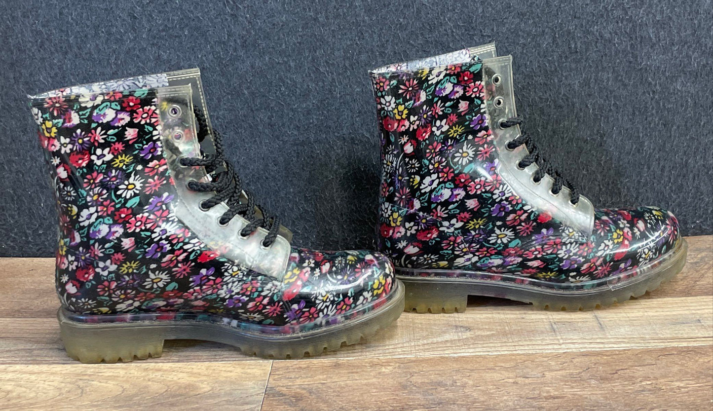 Dirty Laundry Roadie Floral Combat Rain Boots Women's Size 8