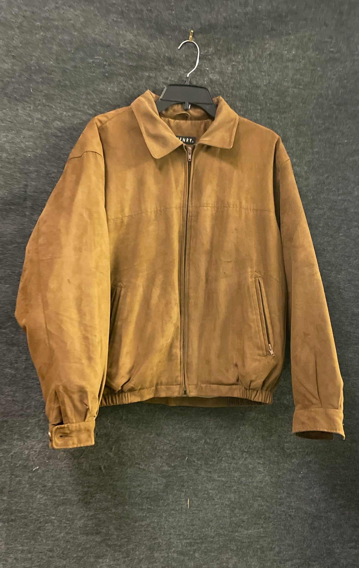Vintage 90s John Henry Fleece Lined Faux Suede Bomber Jacket Brown Sz M