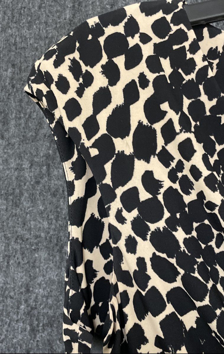 Lauren Ralph Lauren Womens Black Cream Animal Print Ruched Sleeveless Dress Sz 8