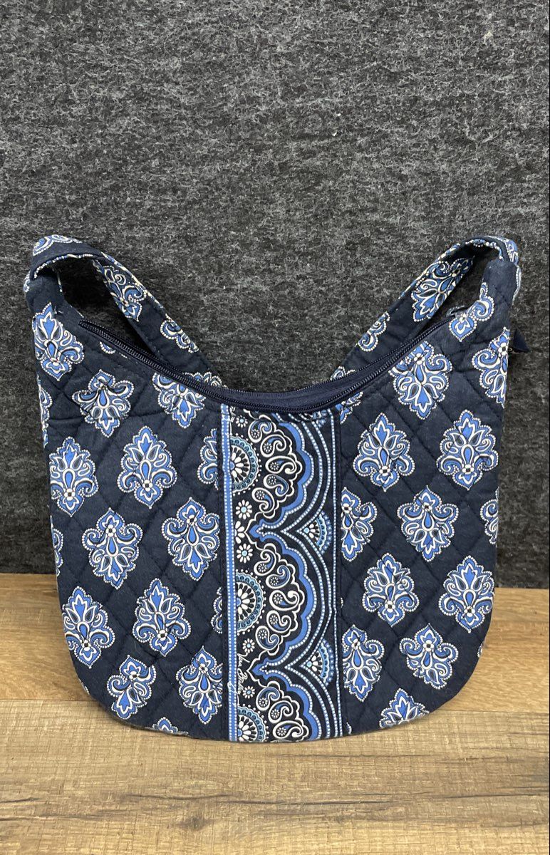 Vera Bradley Navy Blue Quilted Cotton Paisley Shoulder Bag Hobo Purse