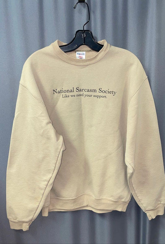 Jerzees National Sarcasm Society Graphic Crewneck Sweatshirt Tan Unisex M