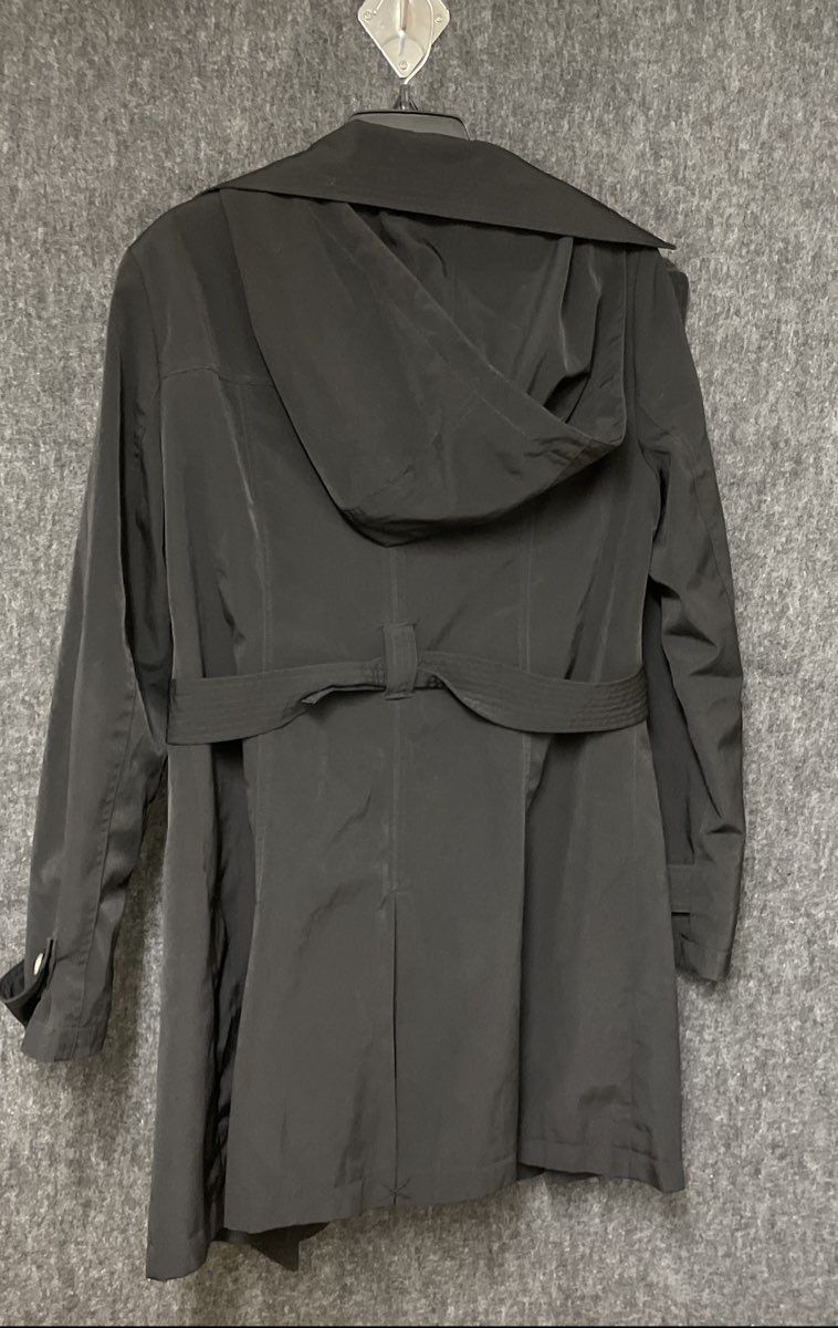London Fog Women's Black Hooded Belted Trench Coat Size Medium