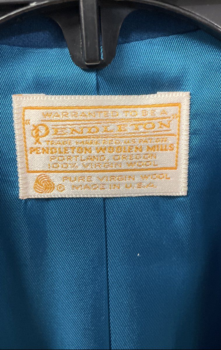 Vintage 80s Pendleton Peacock Blue Virgin Wool Blazer Jacket USA Sz 10