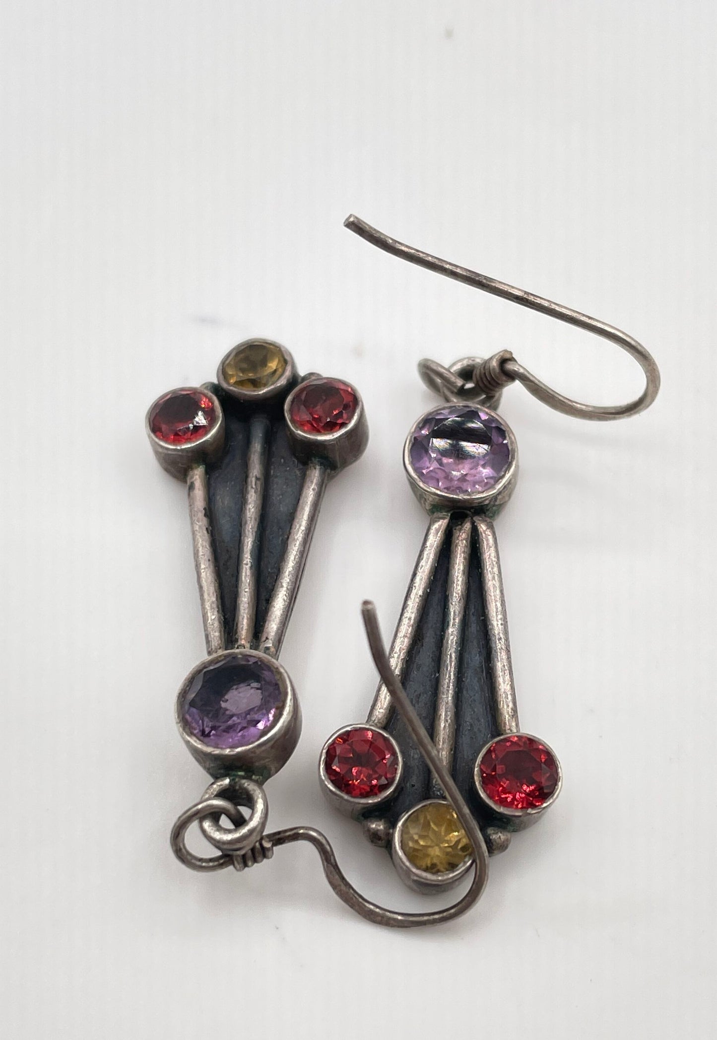 925 Sterling Silver Multicolor Semi-Precious Stones Dangle Earrings 7.5g