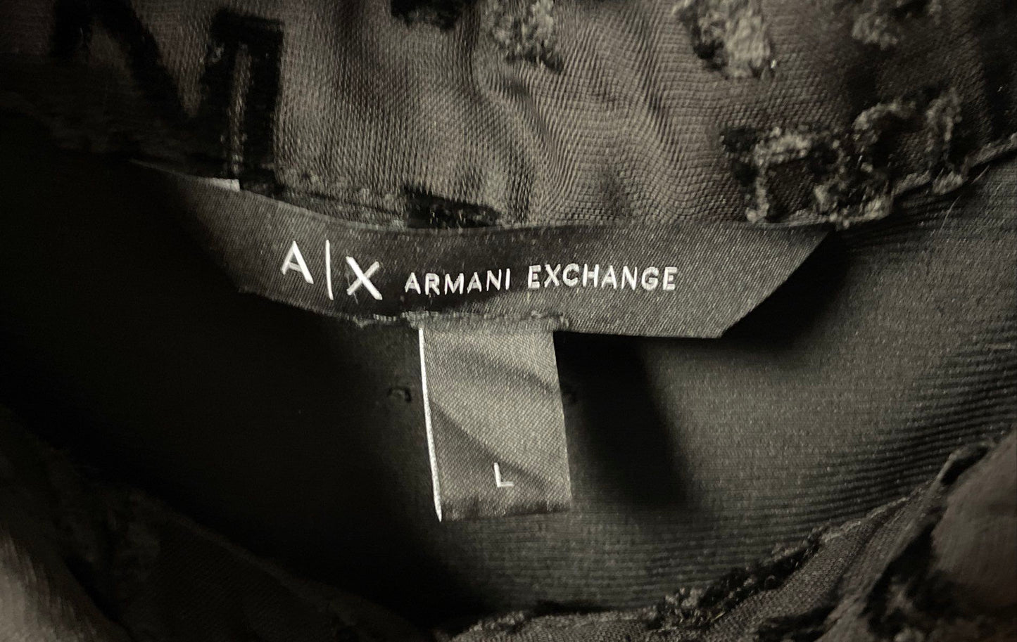 Armani Exchange Women's Black Sheer Logo Flocked Devore Button Up Shirt Sz L